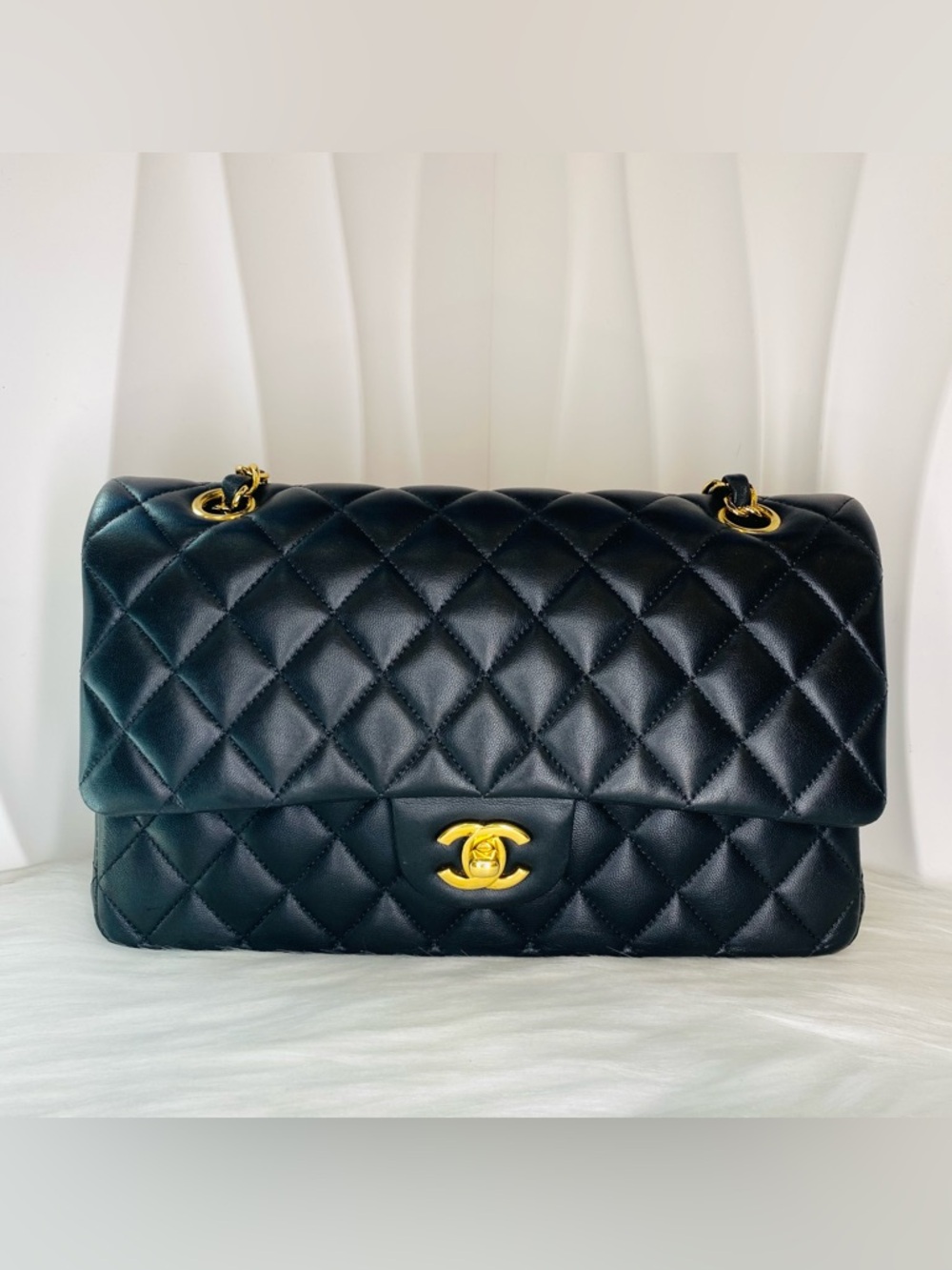 CHANEL  Classic Flap Black Quilted Shoulder Bag with Gold Hardware